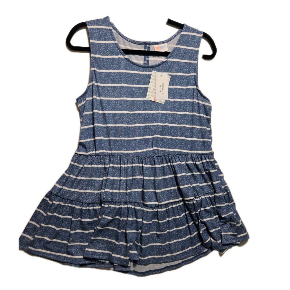 LuLaRoe ELIANA‎ SMALL Blue & White Striped Sleeveless Tiered Babydoll Top NWT!